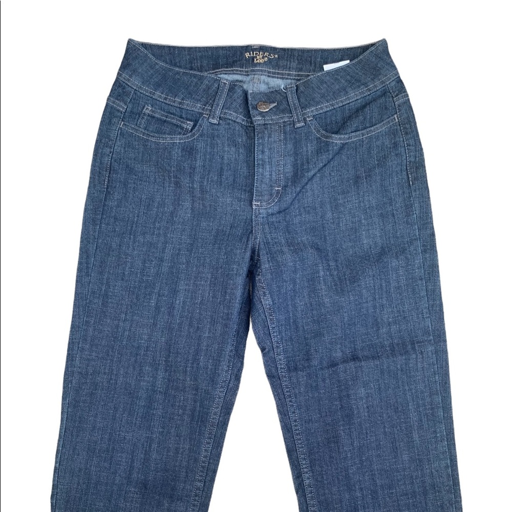 Riders by Lee Capri Blue Denim Jeans Womens Size 8M Darker Stretch Flap Pockets.